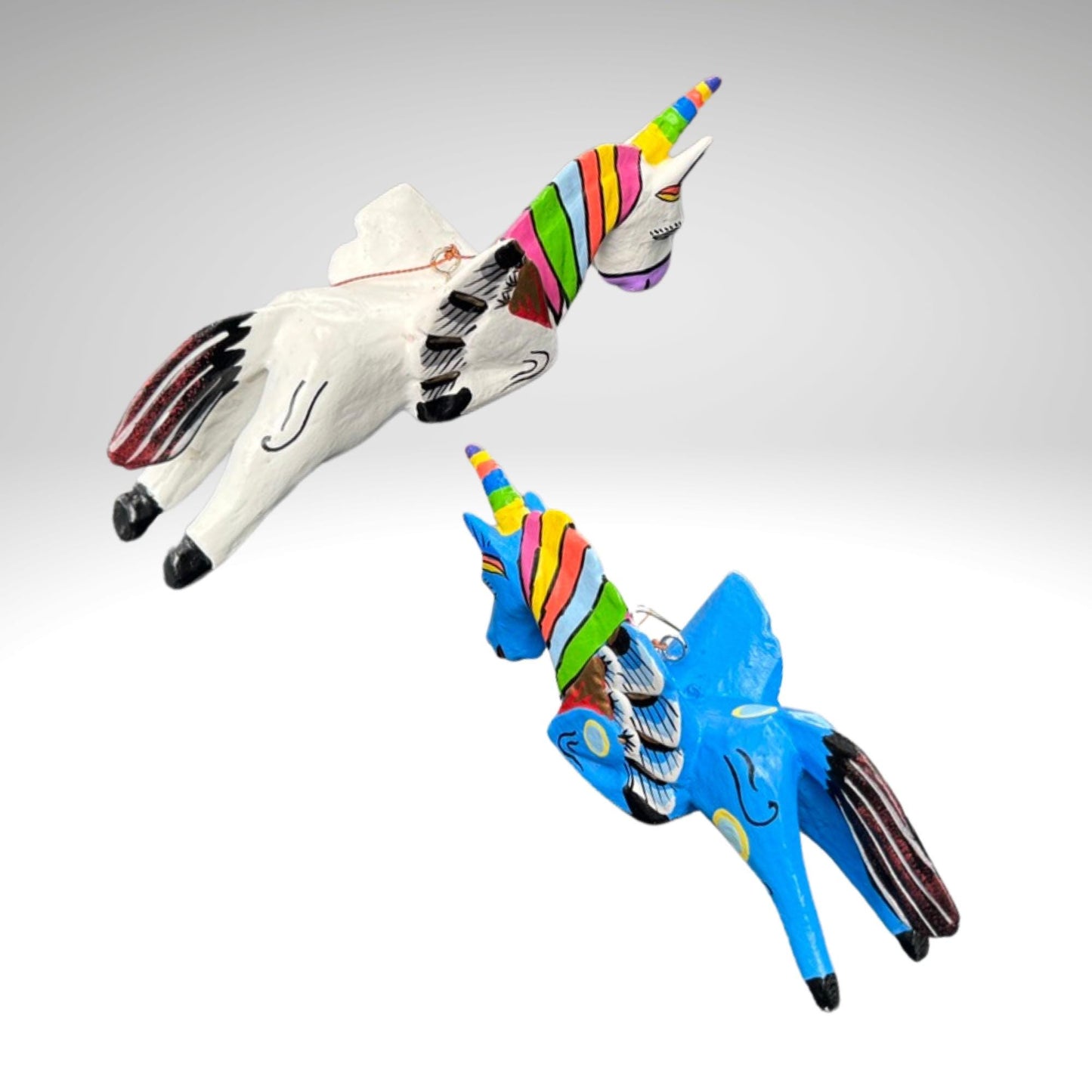 Balinese Unicorn Spirit Chaser Ornament Set: Hand Carved Wood  Flying Horse Mobile