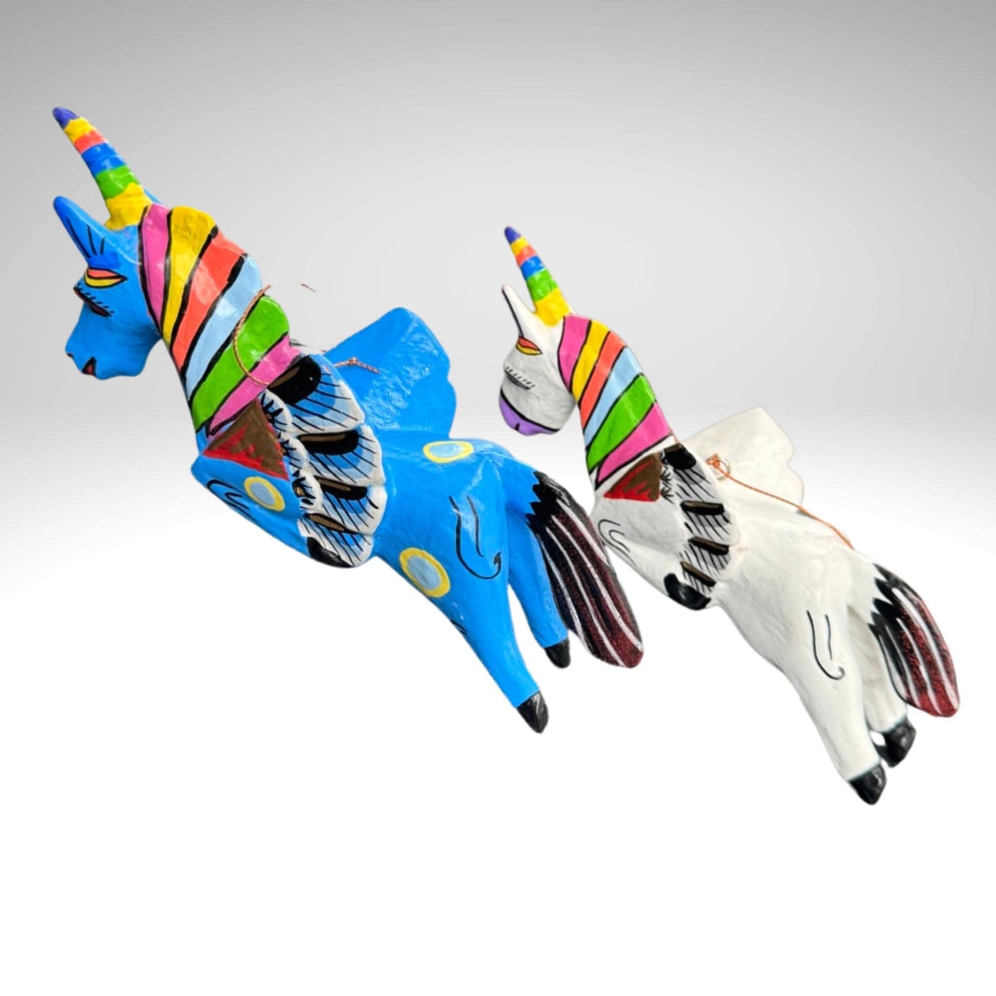 Balinese Unicorn Spirit Chaser Ornament Set: Hand Carved Wood  Flying Horse Mobile
