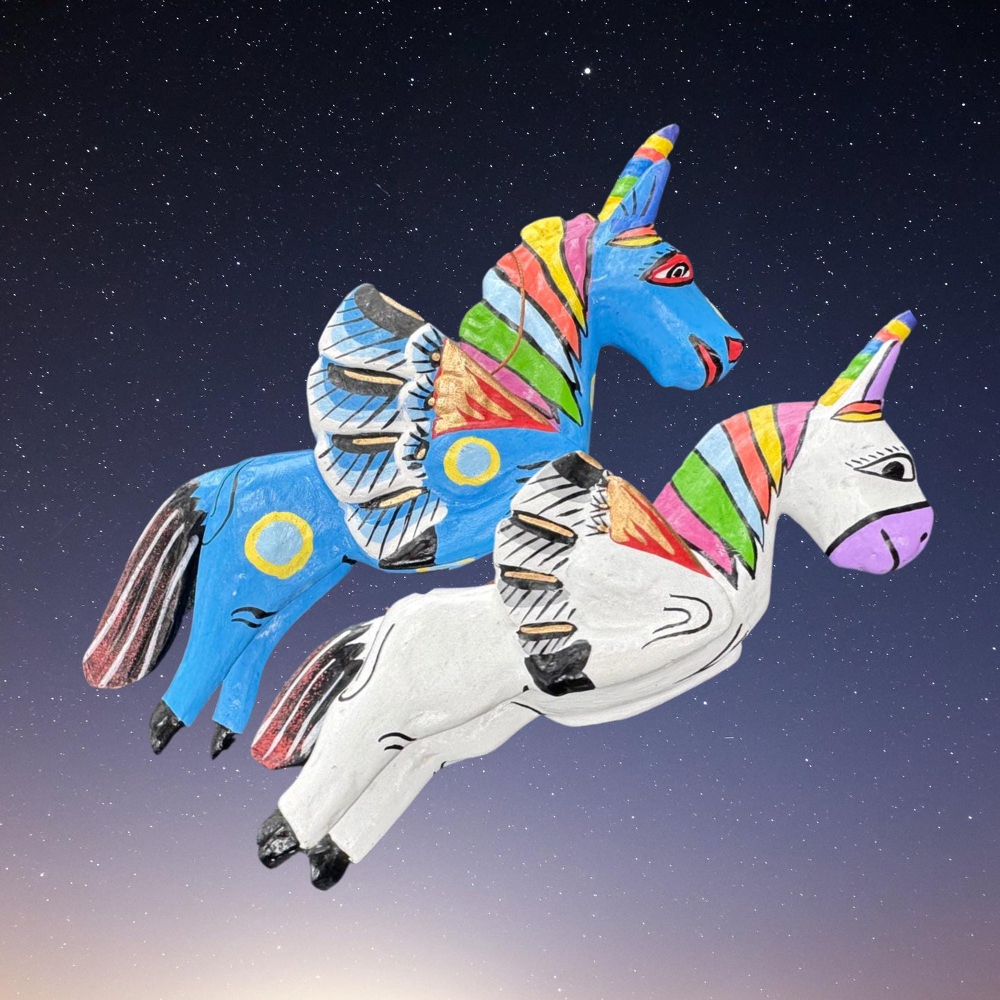 Balinese Unicorn Spirit Chaser Ornament Set: Hand Carved Wood  Flying Horse Mobile