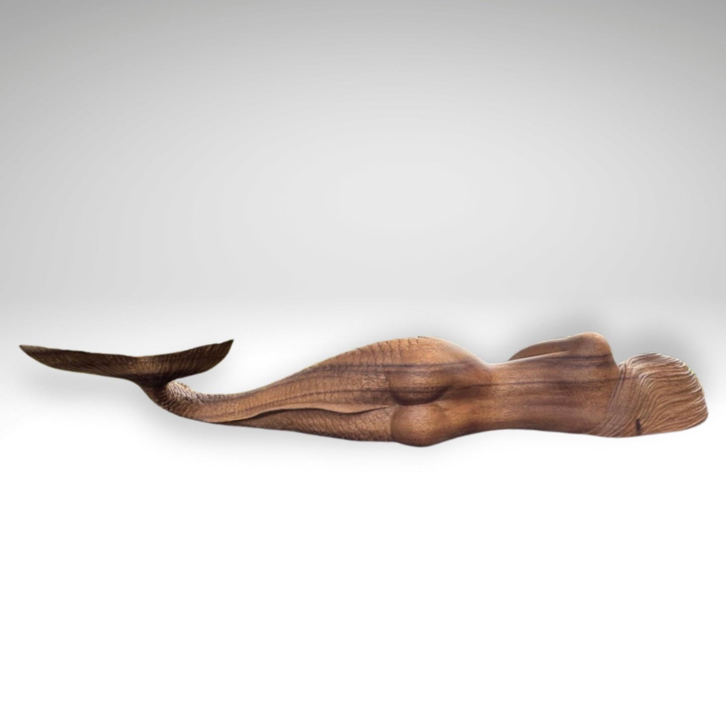 Hand Carved Suar Wood Mermaid Sculpture: Balinese Art, Nautical Decor