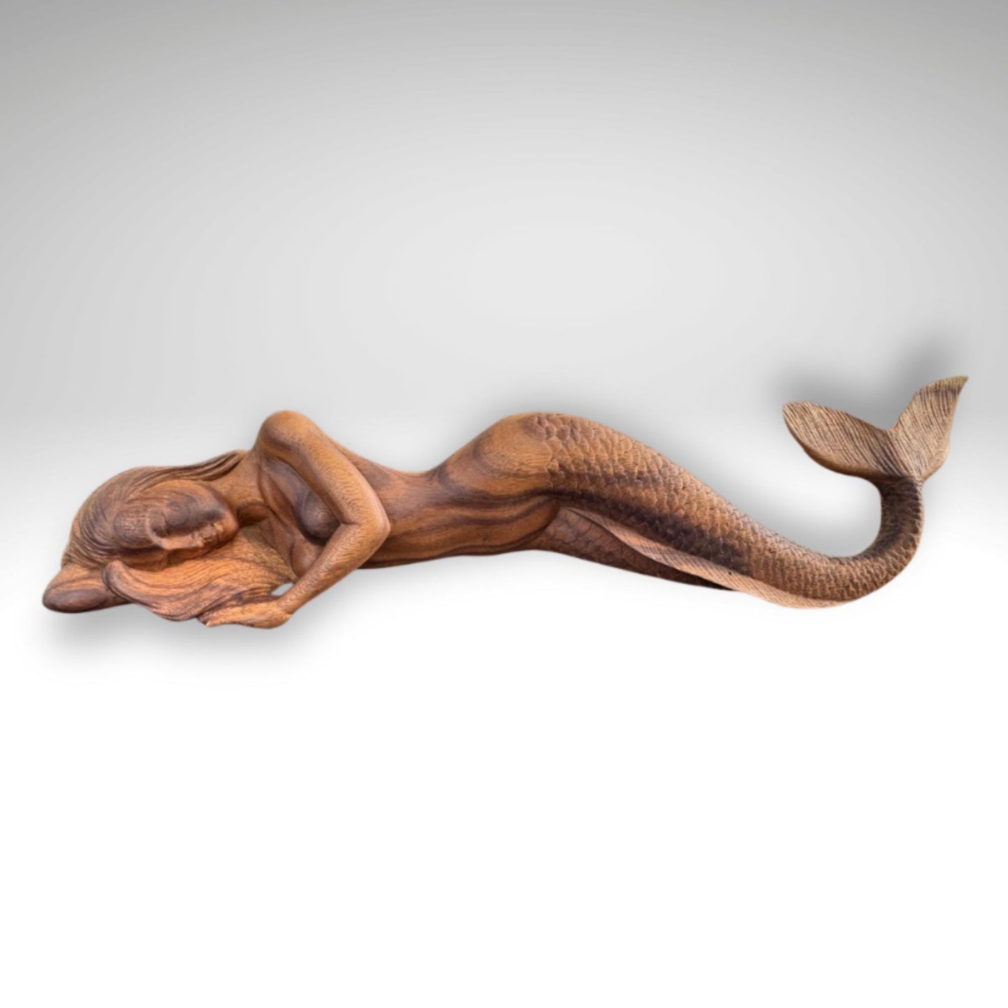 Hand Carved Suar Wood Mermaid Sculpture: Balinese Art, Nautical Decor