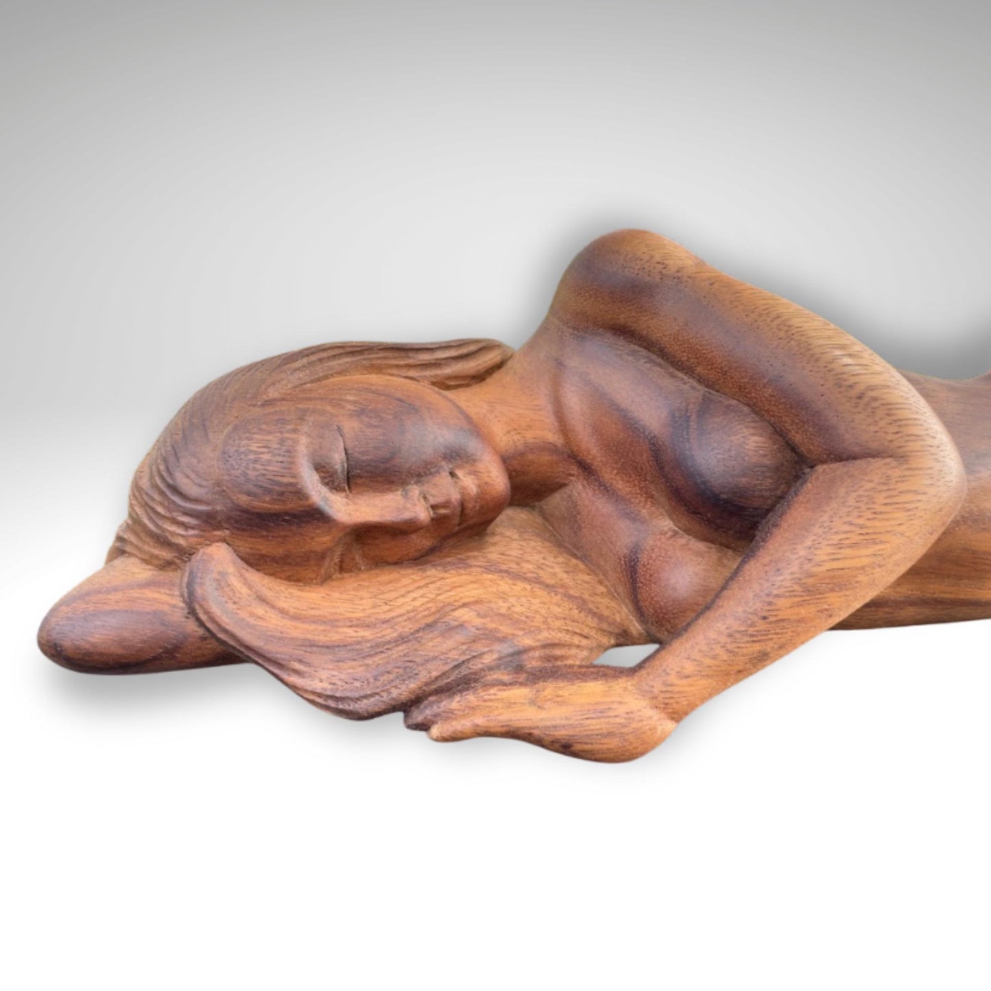 Hand Carved Suar Wood Mermaid Sculpture: Balinese Art, Nautical Decor