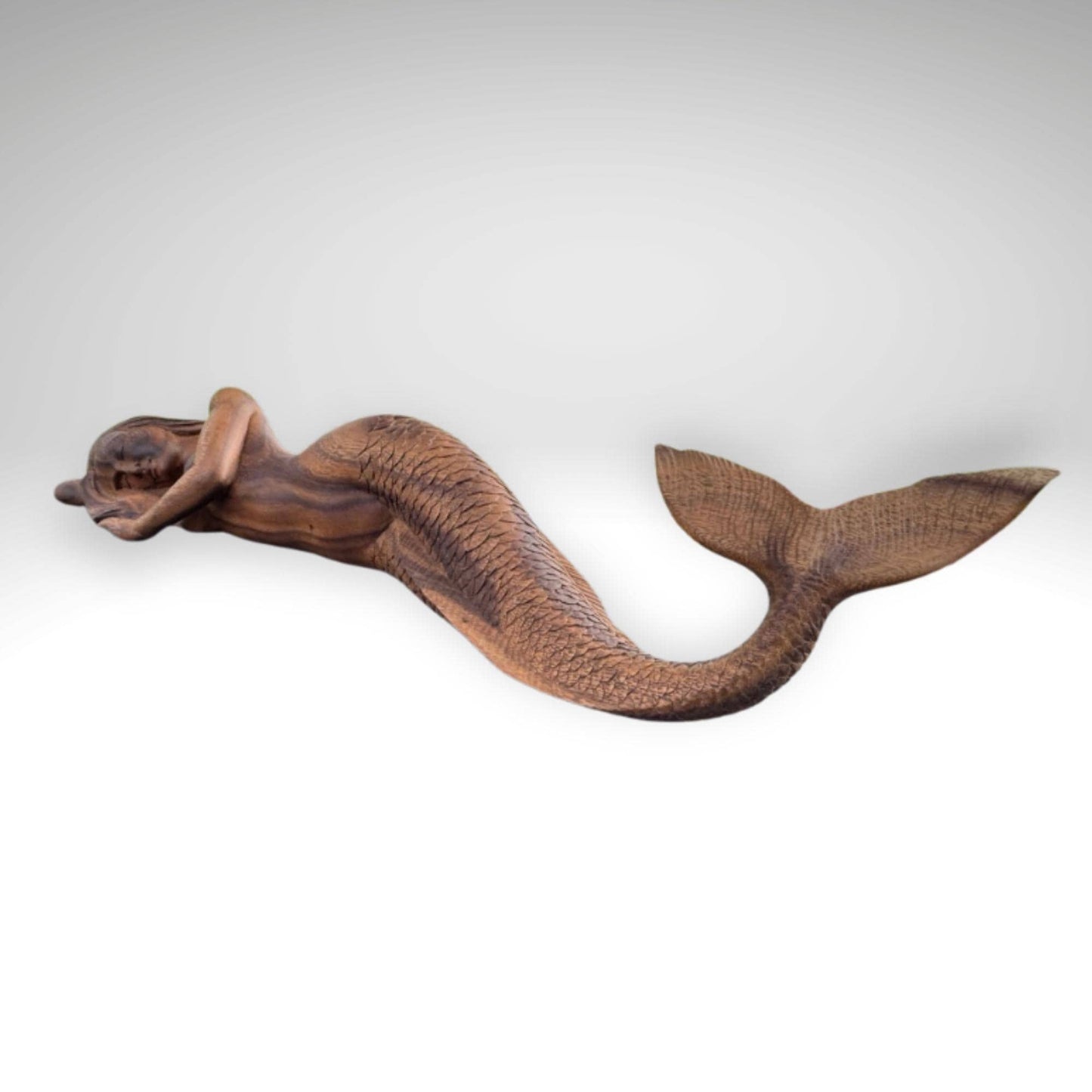 Hand Carved Suar Wood Mermaid Sculpture: Balinese Art, Nautical Decor