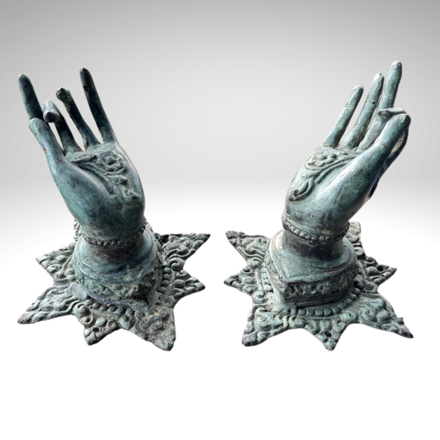 Buddha Abhaya Mudra Handle door pull Knob Hook Verdigris  Bronze Balinese Art