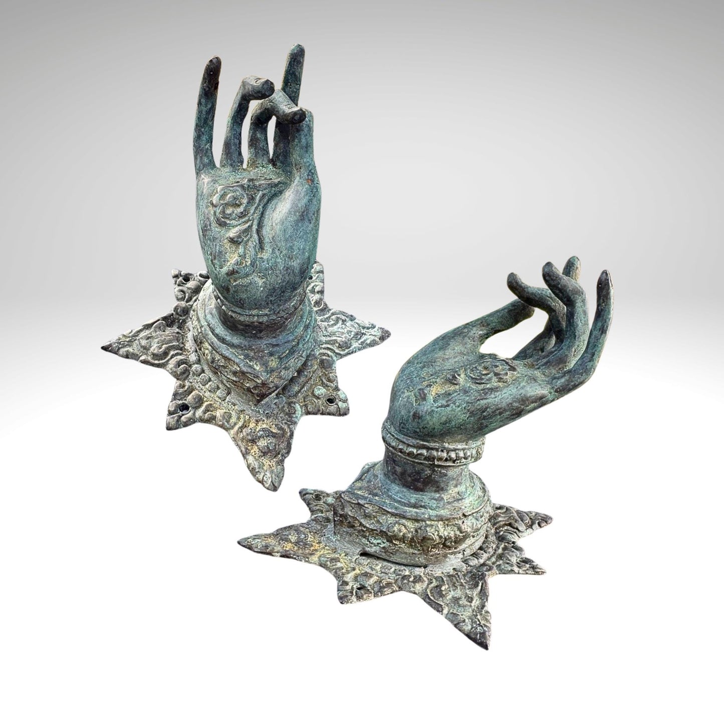 Buddha Abhaya Mudra Handle door pull Knob Hook Verdigris  Bronze Balinese Art