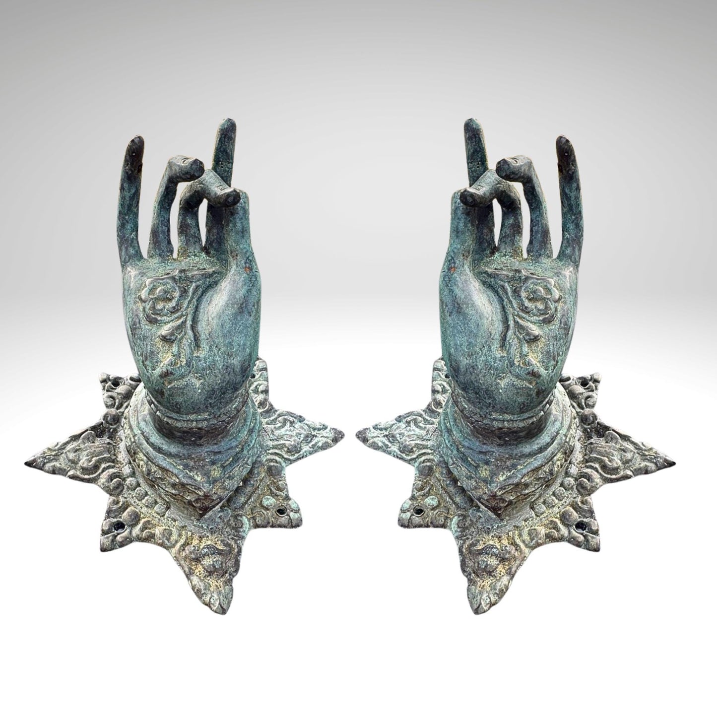 Buddha Abhaya Mudra Handle door pull Knob Hook Verdigris  Bronze Balinese Art