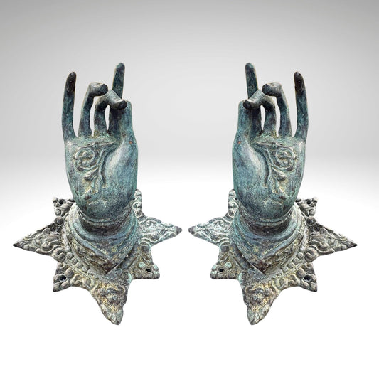 Buddha Abhaya Mudra Handle door pull Knob Hook Verdigris  Bronze Balinese Art - Acadia World Traders