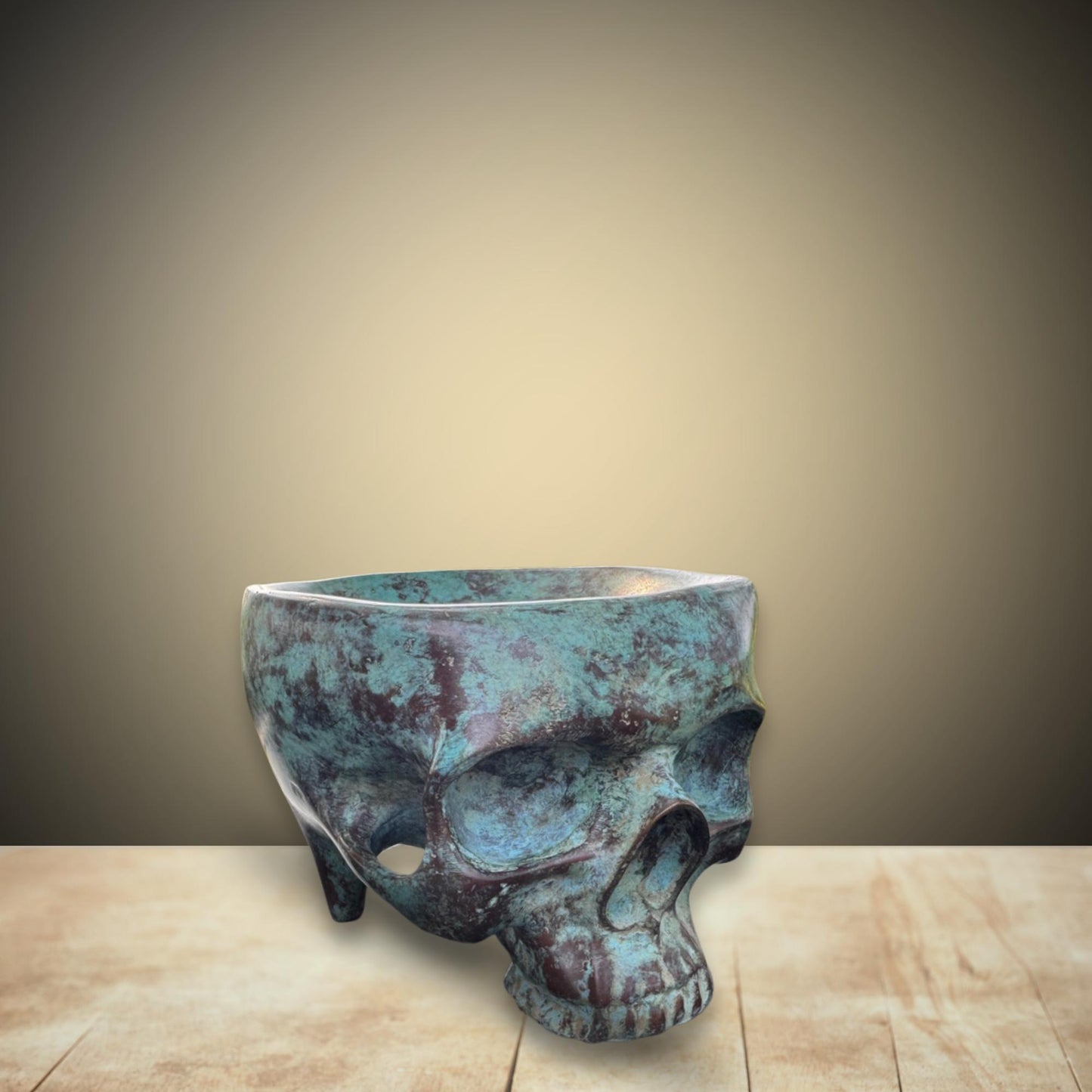 Bronze Skull Offering Bowl: Verdigris Finish, Gothic Home Decor