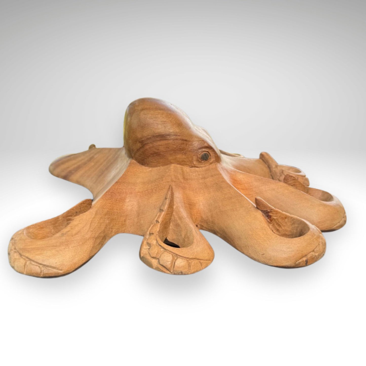Hand Carved Suar Wood Octopus Sculpture: Balinese Nautical Decor, 12"