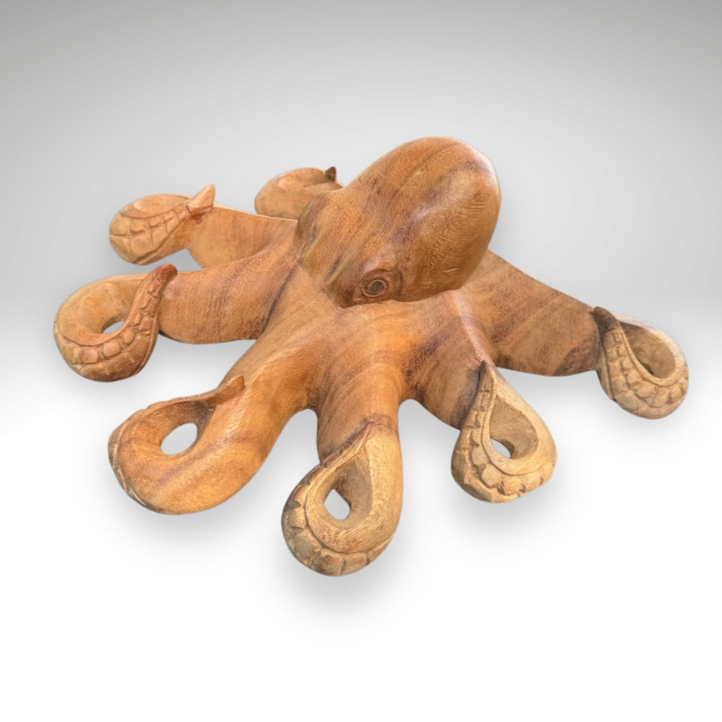 Hand Carved Suar Wood Octopus Sculpture: Balinese Nautical Decor, 12"