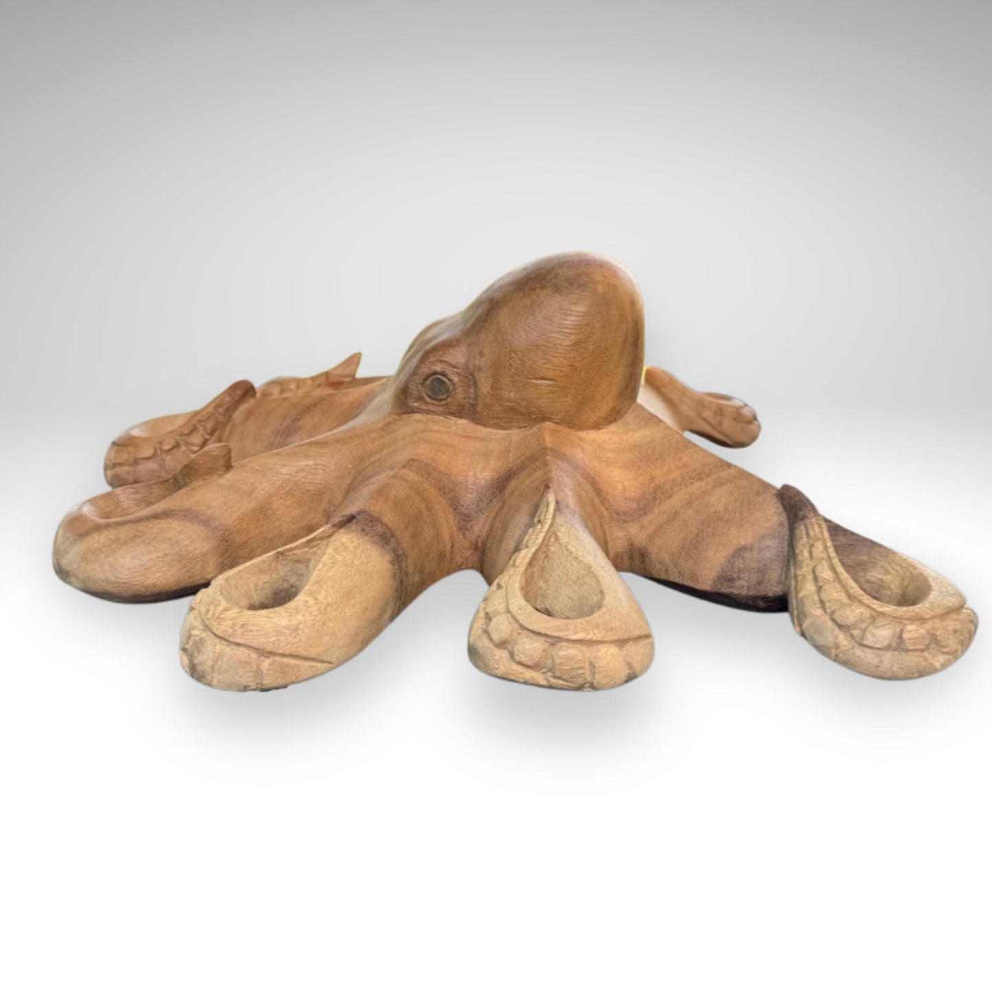 Hand Carved Suar Wood Octopus Sculpture: Balinese Nautical Decor, 12"