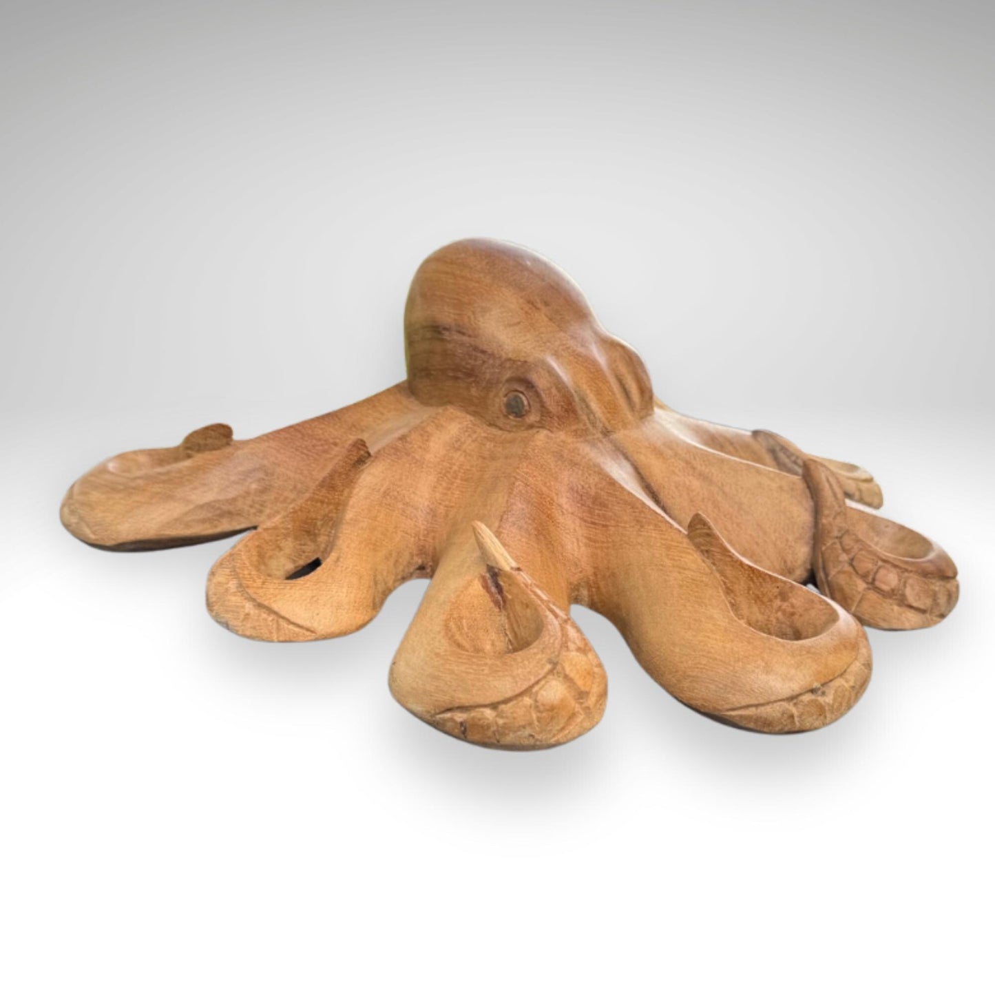 Hand Carved Suar Wood Octopus Sculpture: Balinese Nautical Decor, 12"