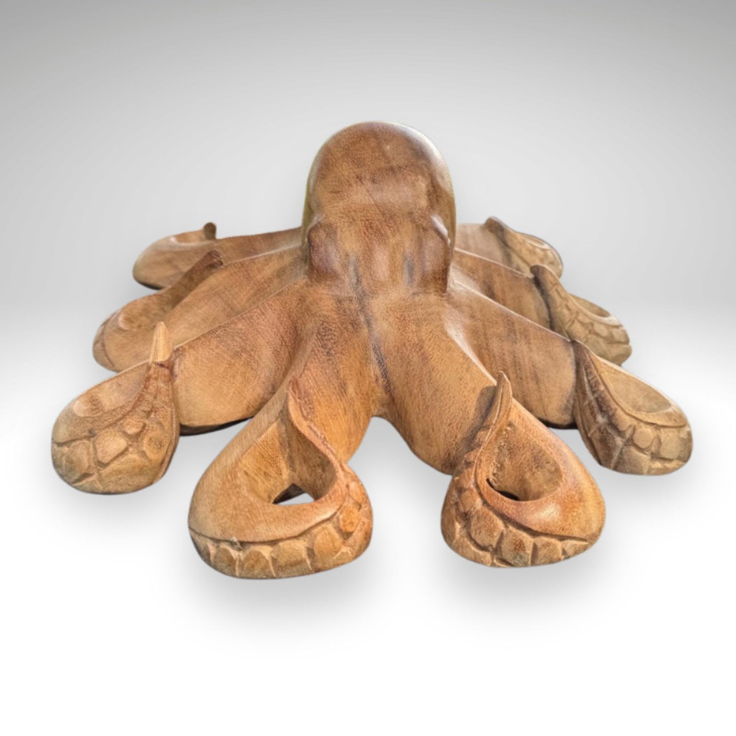 Hand Carved Suar Wood Octopus Sculpture: Balinese Nautical Decor, 12"
