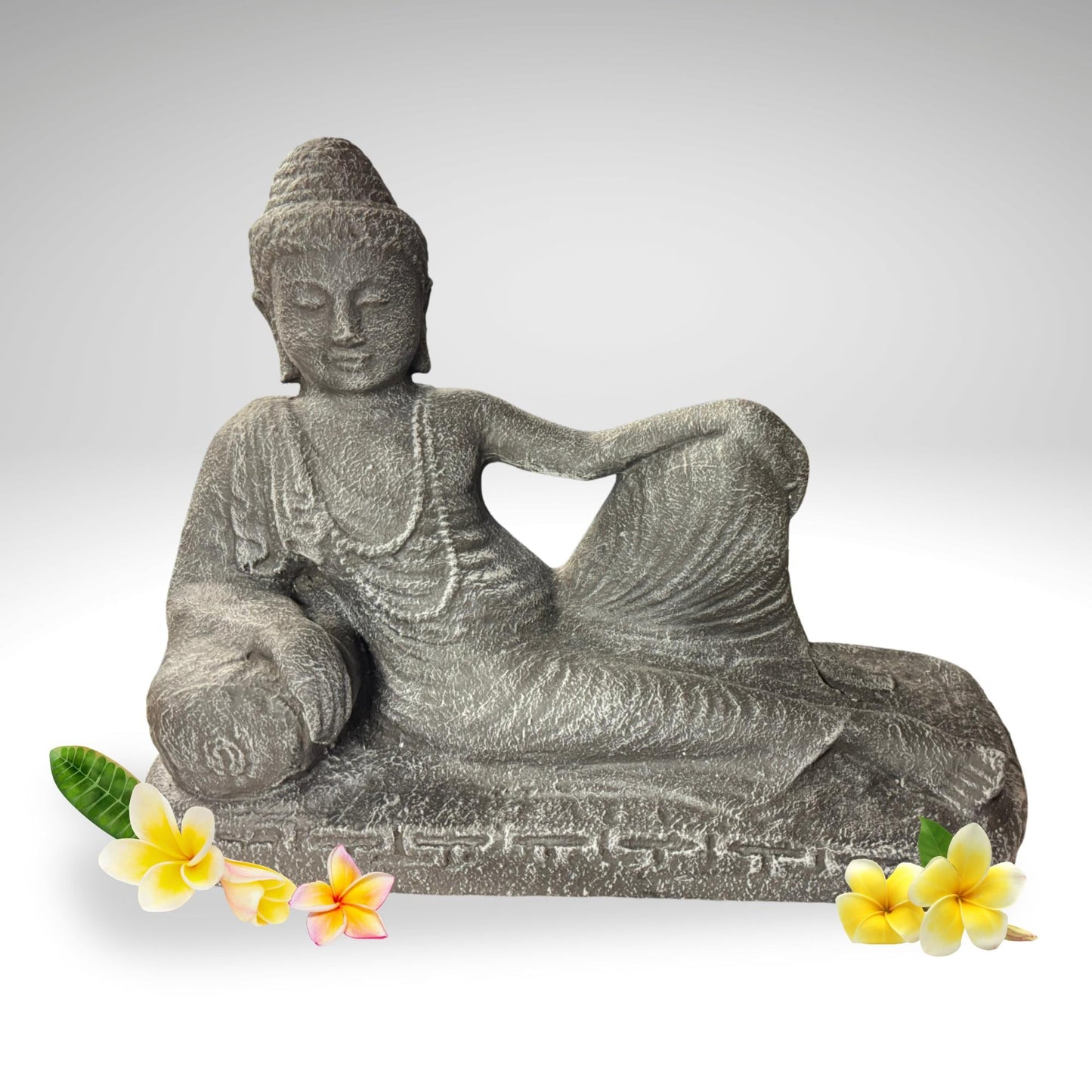 Reclining Nirvana Buddha Statue: Handcrafted Balinese Lava Stone Garden Decor