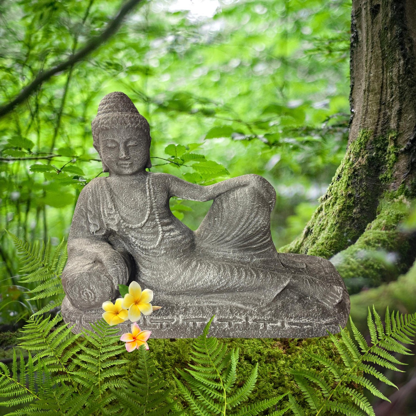 Reclining Nirvana Buddha Statue: Handcrafted Balinese Lava Stone Garden Decor