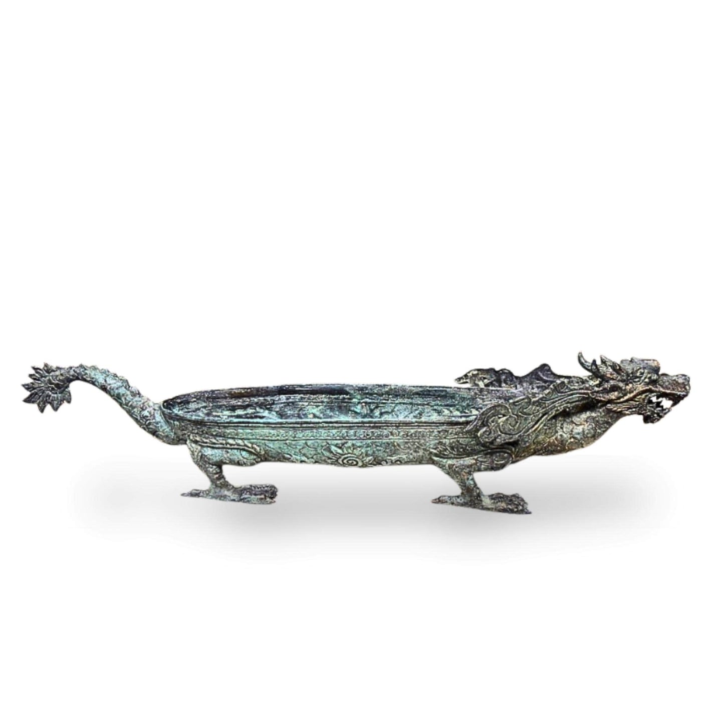 Bronze Dragon Offering Tray: Vintage Balinese Lost Wax Art