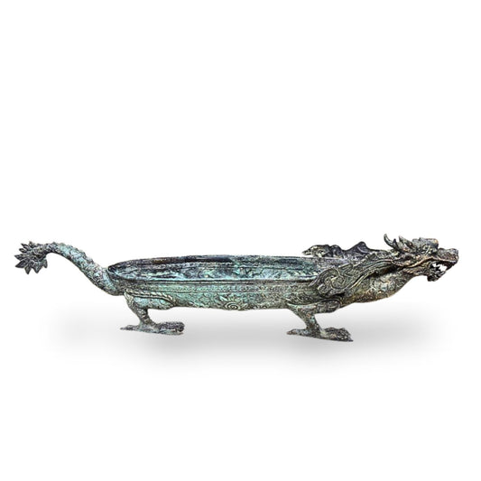 Bronze Dragon Offering Tray: Vintage Balinese Lost Wax Art