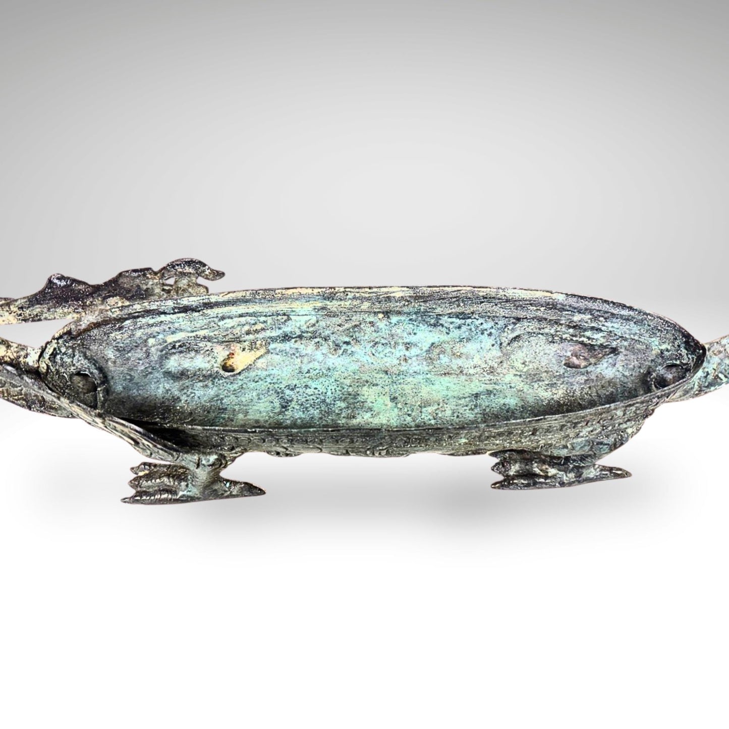 Bronze Dragon Offering Tray: Vintage Balinese Lost Wax Art