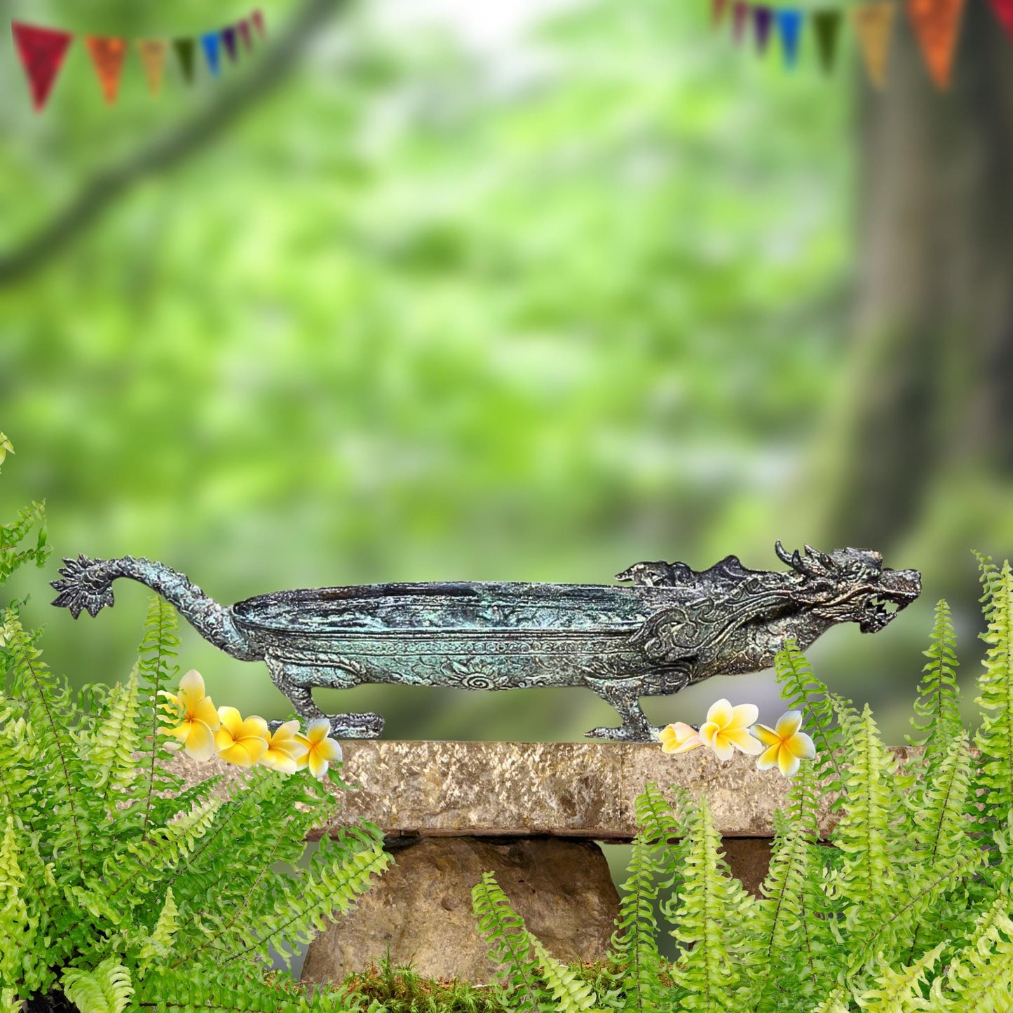 Bronze Dragon Offering Tray: Vintage Balinese Lost Wax Art