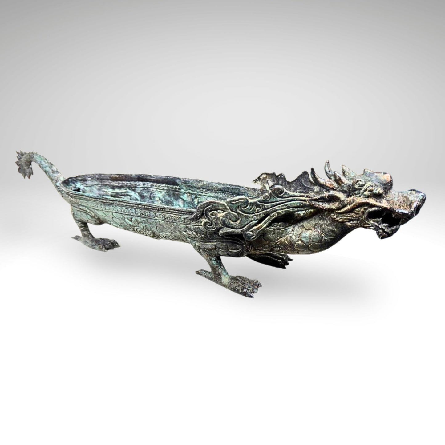 Bronze Dragon Offering Tray: Vintage Balinese Lost Wax Art