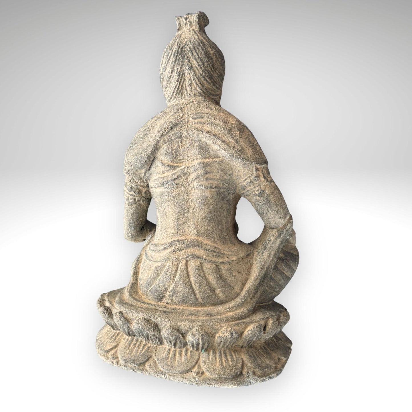 Handcrafted Lava Stone Lakshmi Statue: Balinese Garden Decor