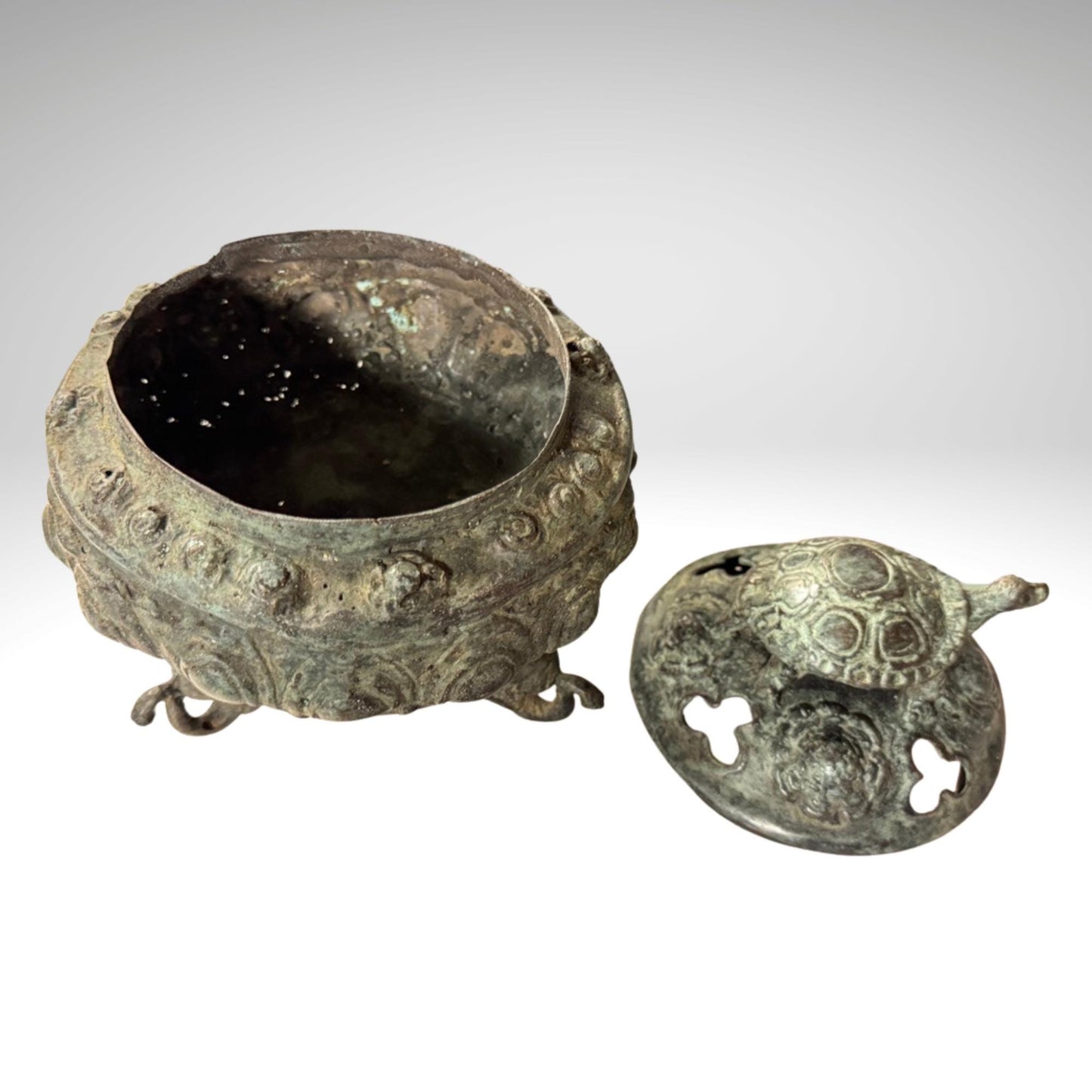 Vintage Bronze Censer World Turtle Kurma Incense Burner Verdigris Patina Bronze Indonesian Folk Art
