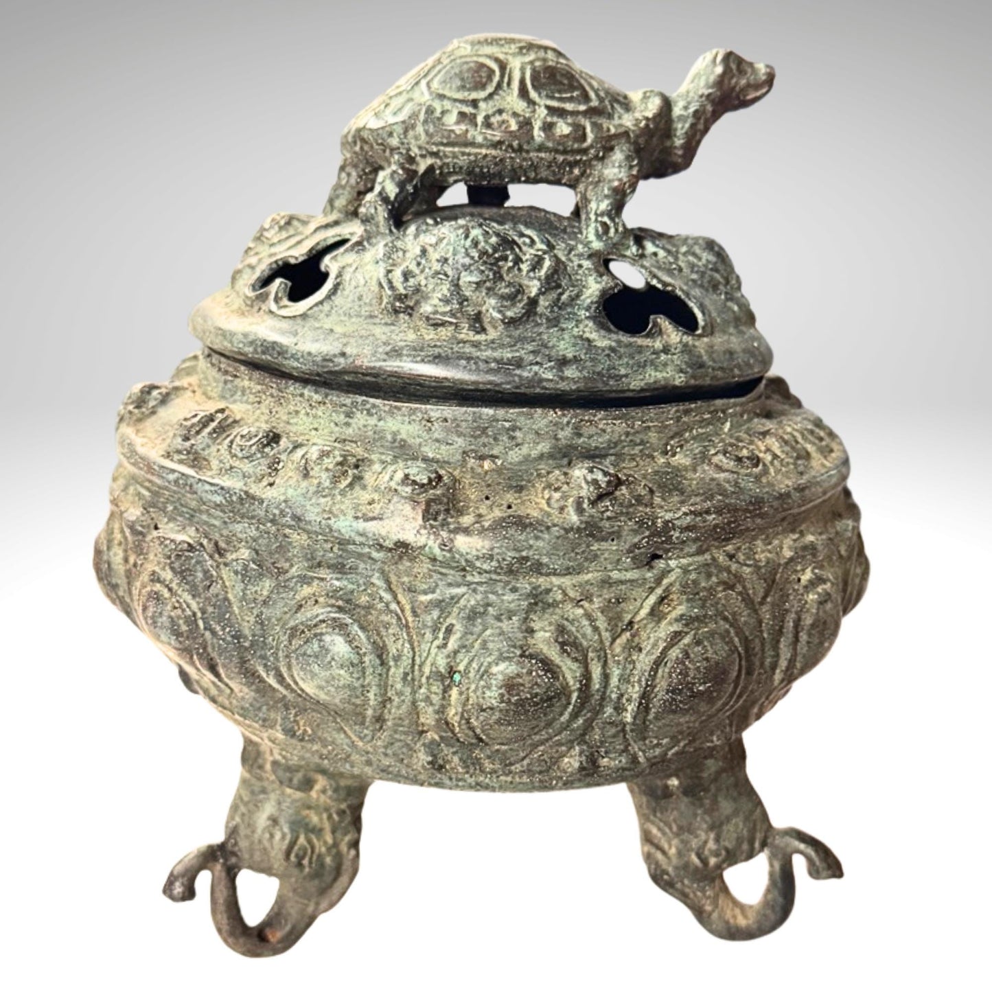 Vintage Bronze Censer World Turtle Kurma Incense Burner Verdigris Patina Bronze Indonesian Folk Art
