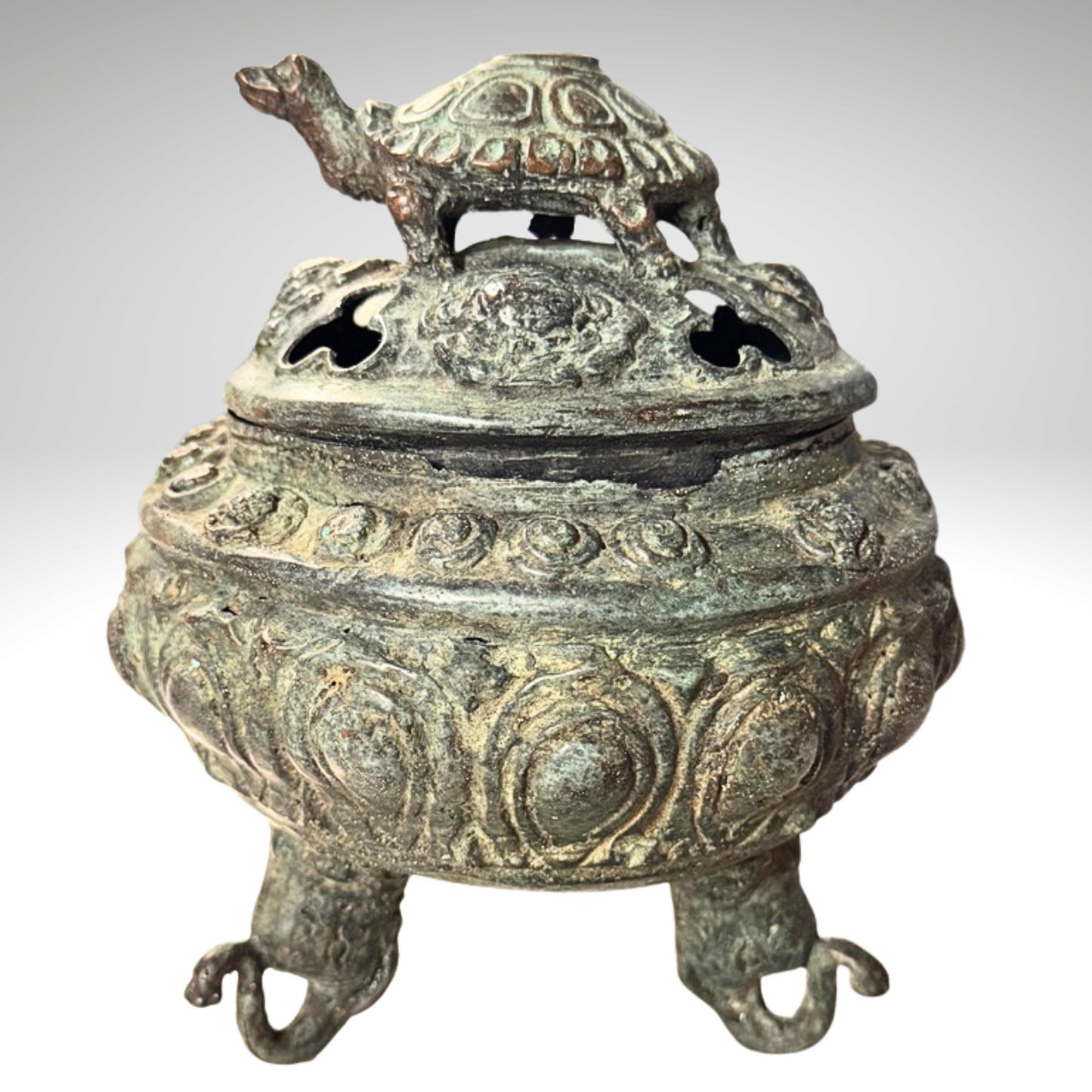 Vintage Bronze Censer World Turtle Kurma Incense Burner Verdigris Patina Bronze Indonesian Folk Art
