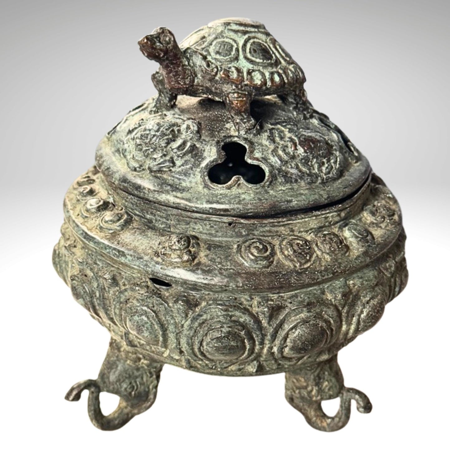 Vintage Bronze Censer World Turtle Kurma Incense Burner Verdigris Patina Bronze Indonesian Folk Art