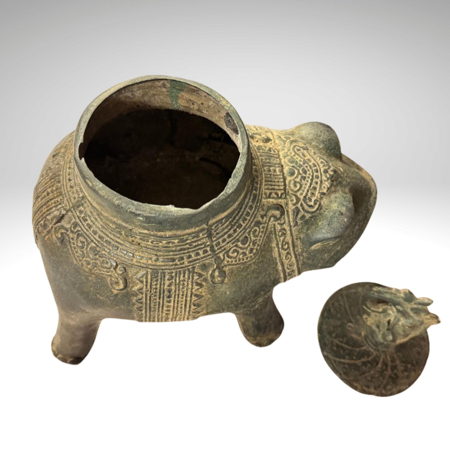 Vintage Bronze Censer Frog Incense Burner Verdigris Patina Bronze Indonesian Folk Art