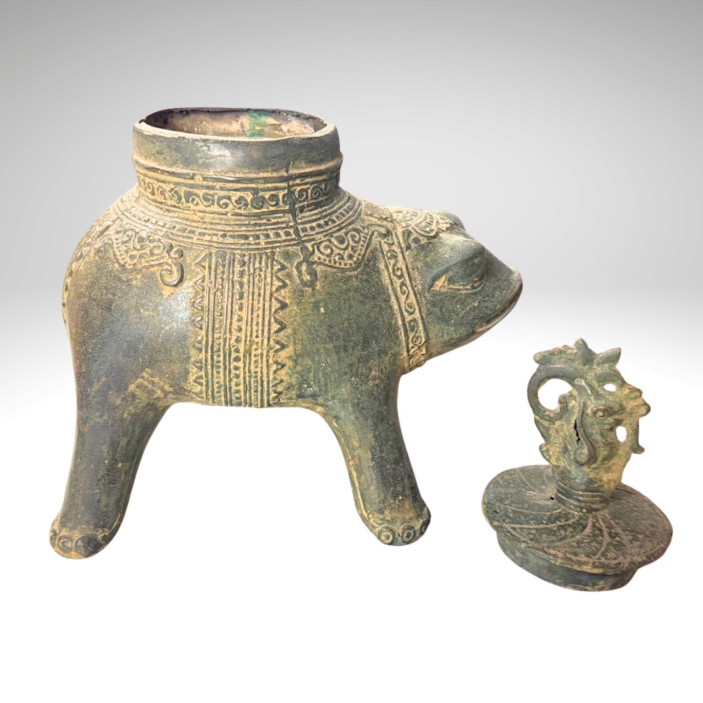 Vintage Bronze Censer Frog Incense Burner Verdigris Patina Bronze Indonesian Folk Art