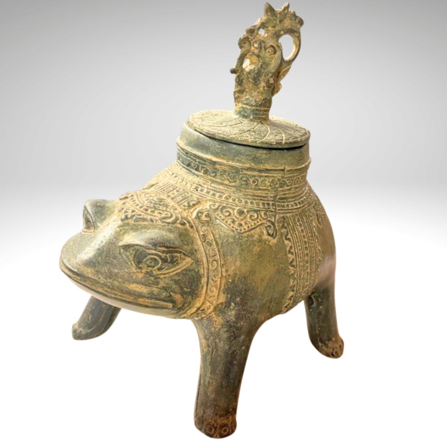 Vintage Bronze Censer Frog Incense Burner Verdigris Patina Bronze Indonesian Folk Art