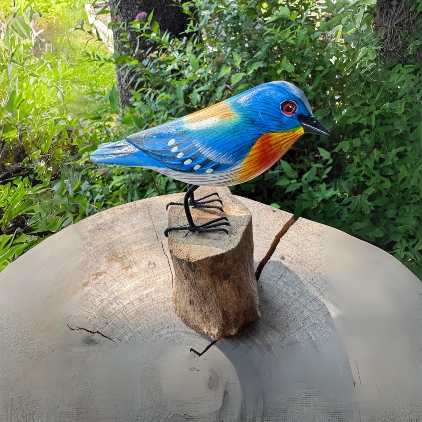 Hand Carved Bluebird Wood Sculpture: Bali Forest Wildlife Art