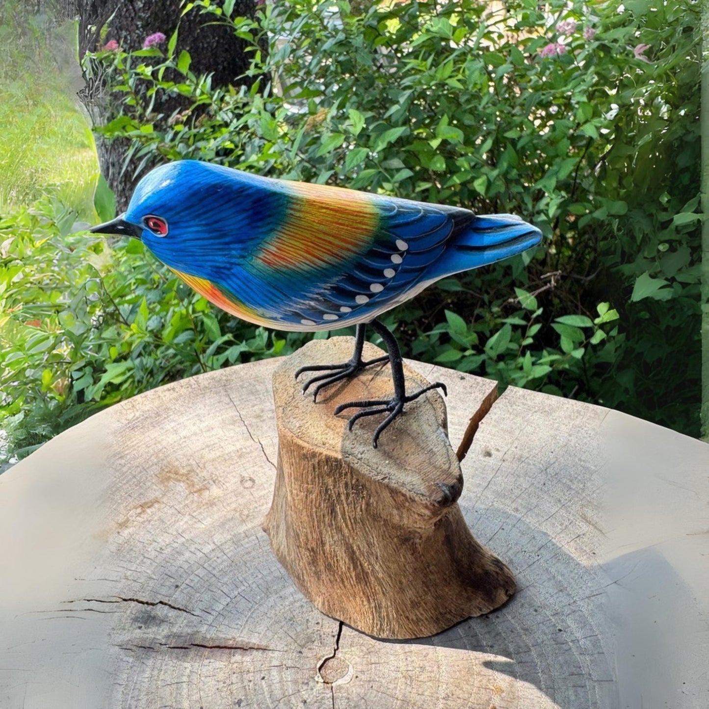 Hand Carved Bluebird Wood Sculpture: Bali Forest Wildlife Art