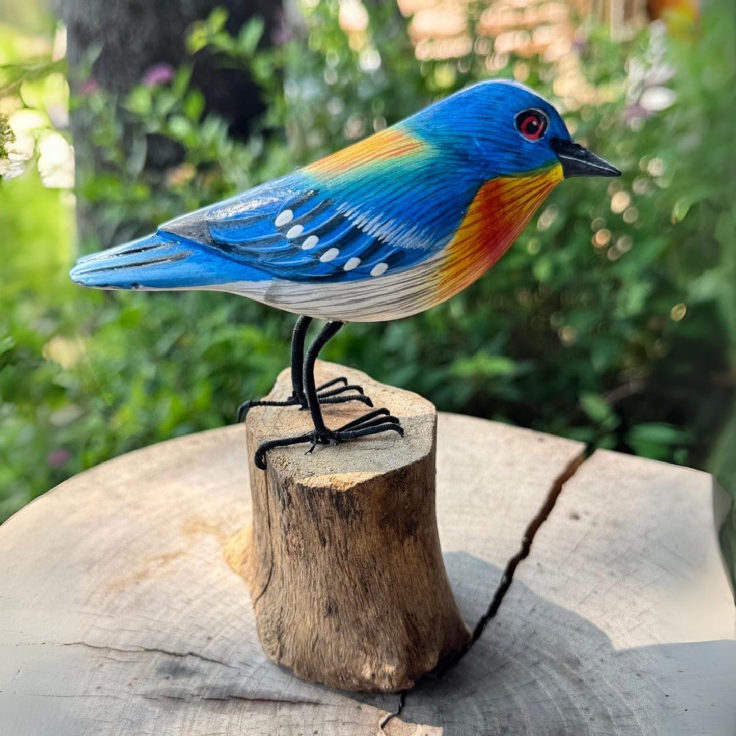 Hand Carved Bluebird Wood Sculpture: Bali Forest Wildlife Art