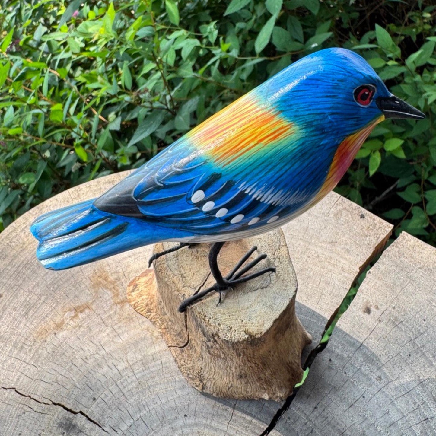Hand Carved Bluebird Wood Sculpture: Bali Forest Wildlife Art