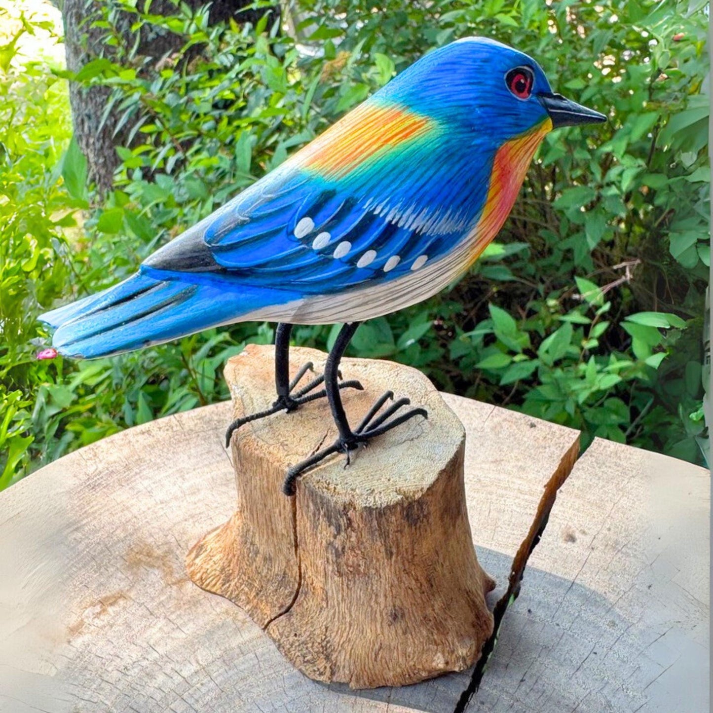 Hand Carved Bluebird Wood Sculpture: Bali Forest Wildlife Art