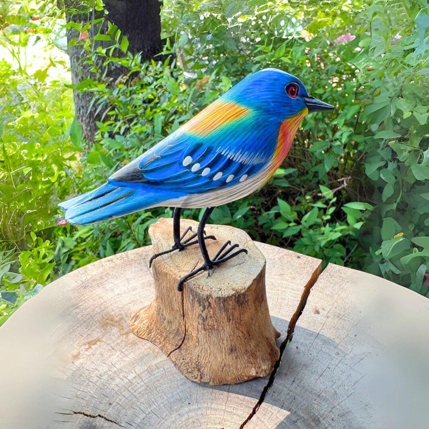 Hand Carved Bluebird Wood Sculpture: Bali Forest Wildlife Art