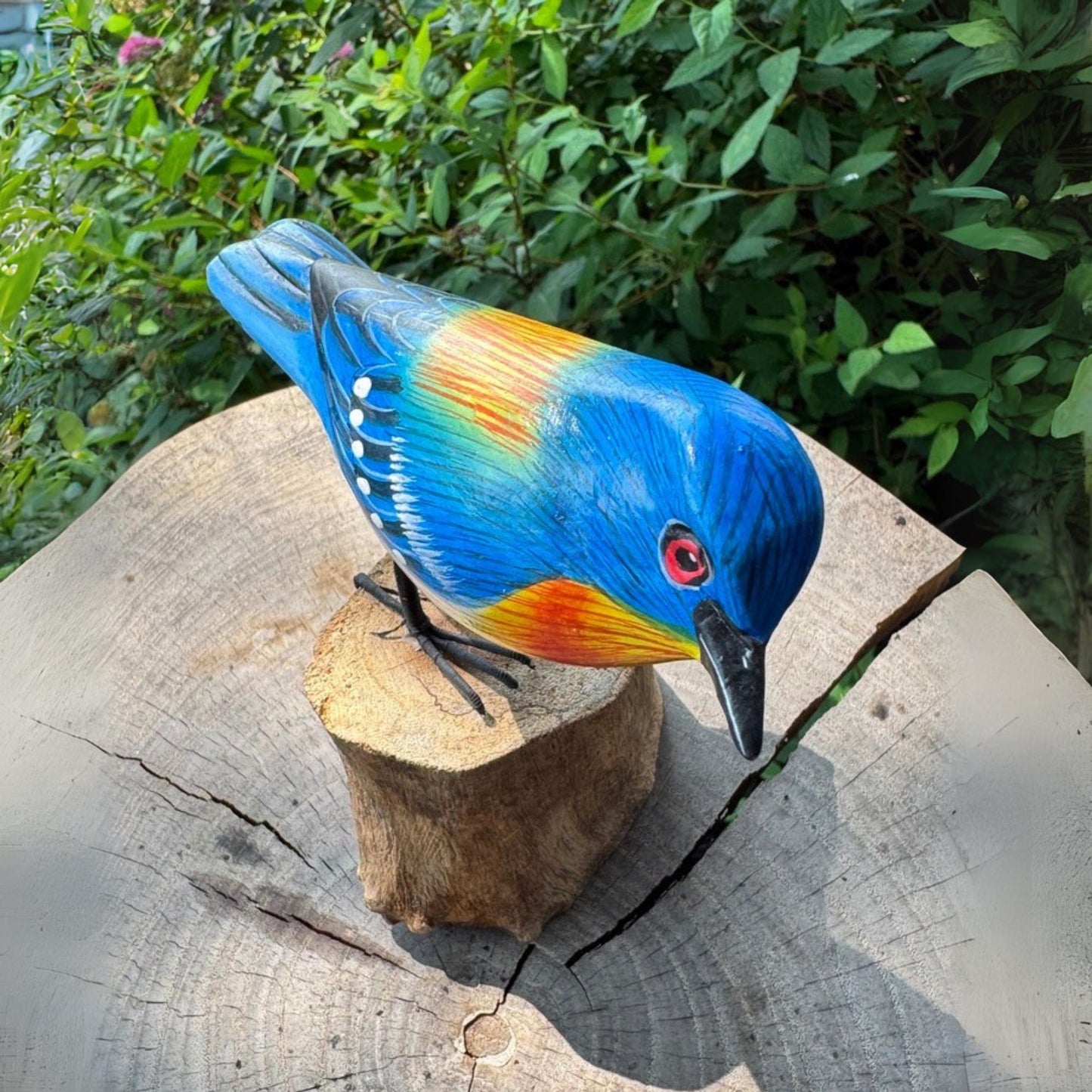 Hand Carved Bluebird Wood Sculpture: Bali Forest Wildlife Art