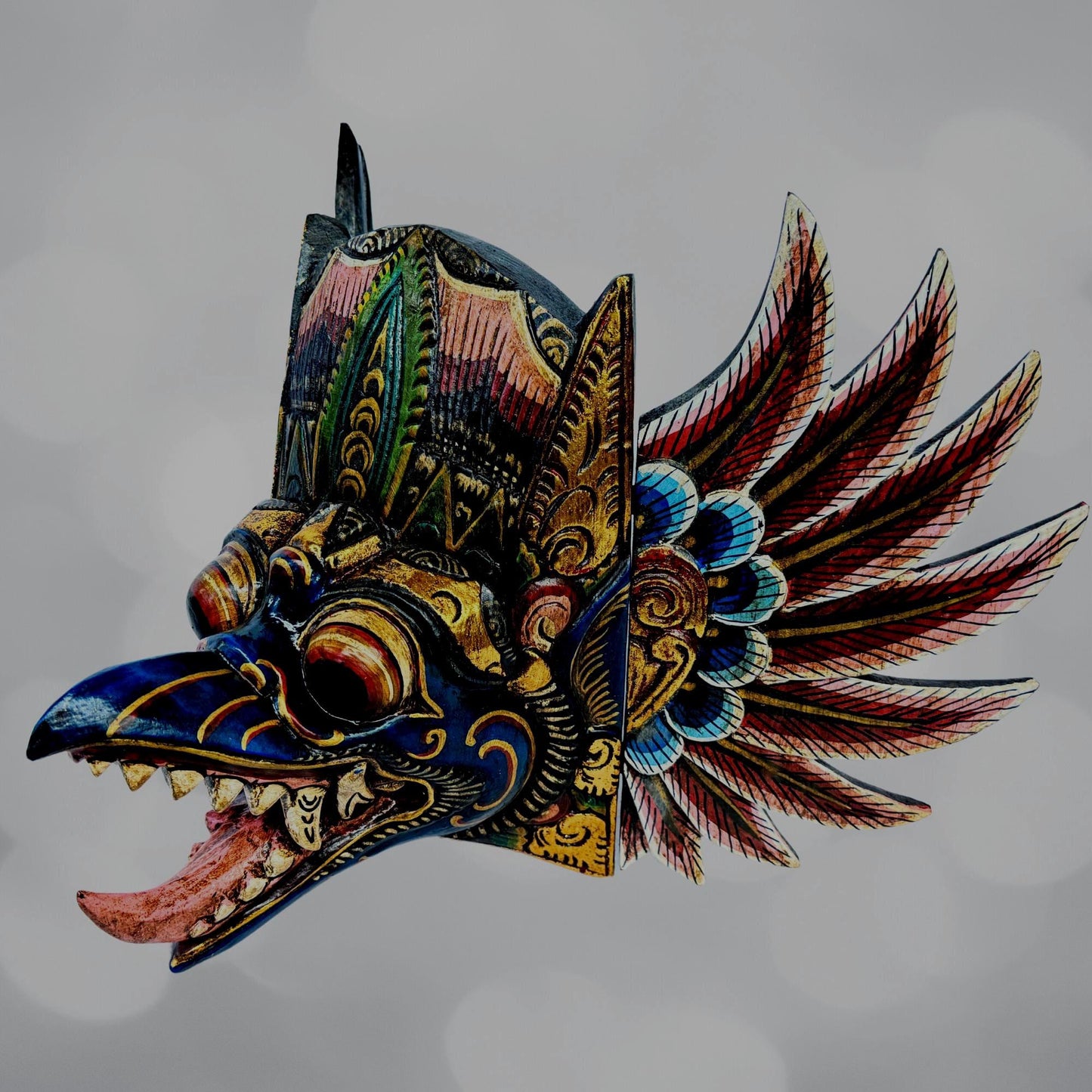 Balinese Garuda Mask, Mount of Vishnu, Hand Carved Wood Wall Decor Bali Folk Art