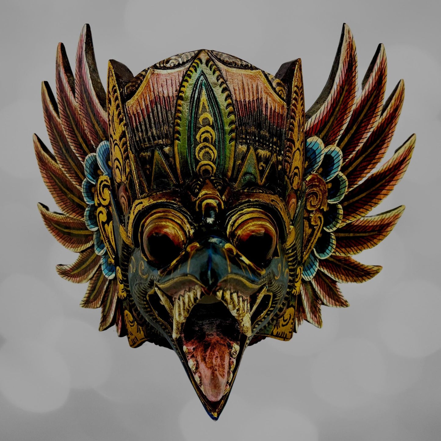 Balinese Garuda Mask, Mount of Vishnu, Hand Carved Wood Wall Decor Bali Folk Art