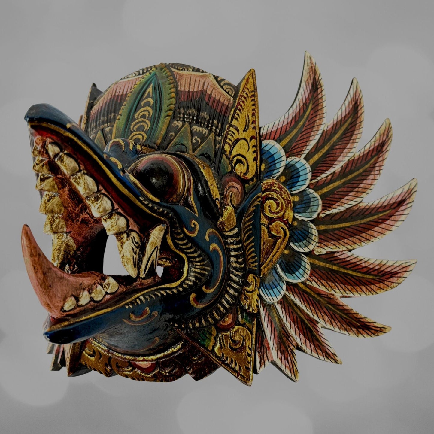 Balinese Garuda Mask, Mount of Vishnu, Hand Carved Wood Wall Decor Bali Folk Art