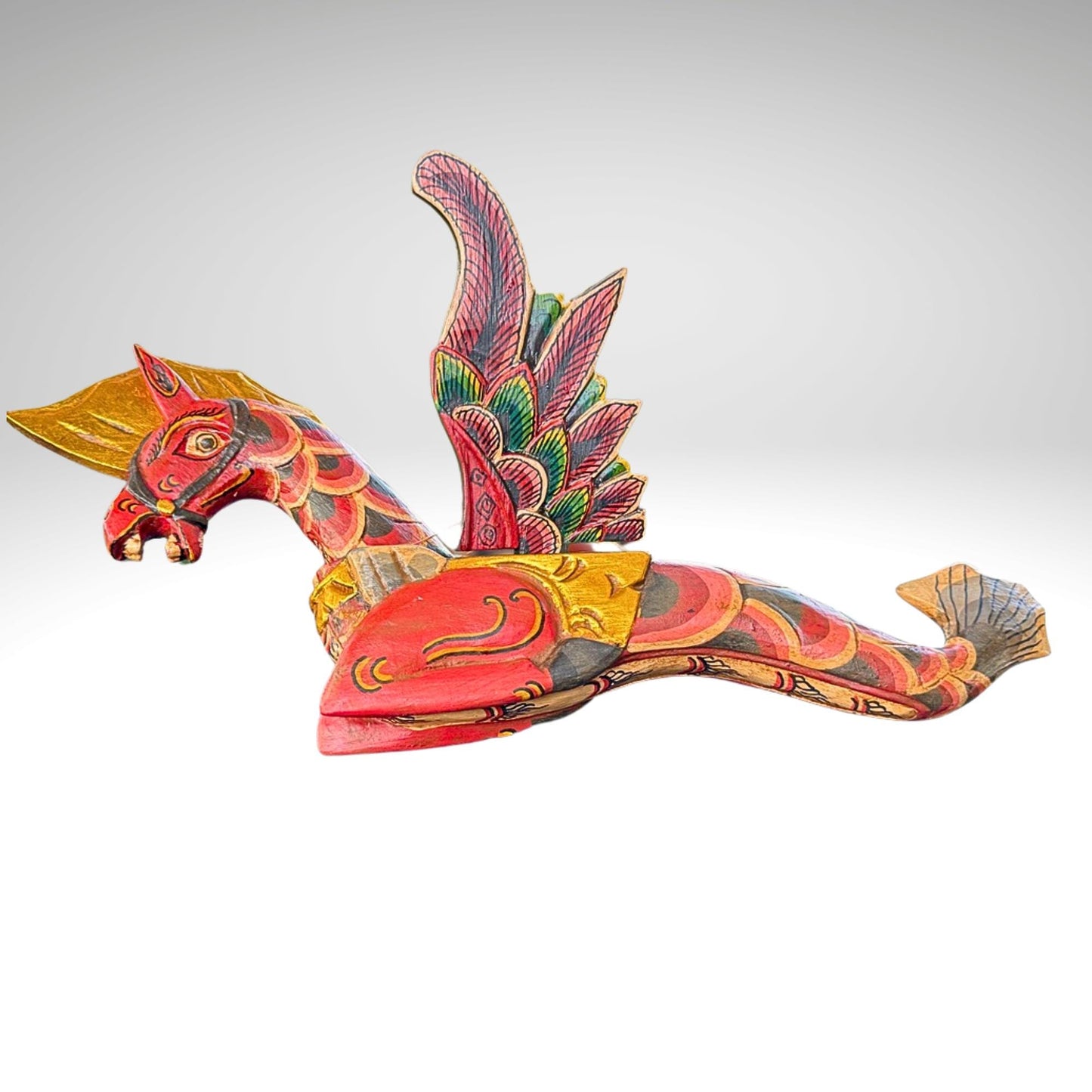 Bali Winged Seahorse Spiritchaser Mobile,Hand Carved Wooden Indonesian Folk Art
