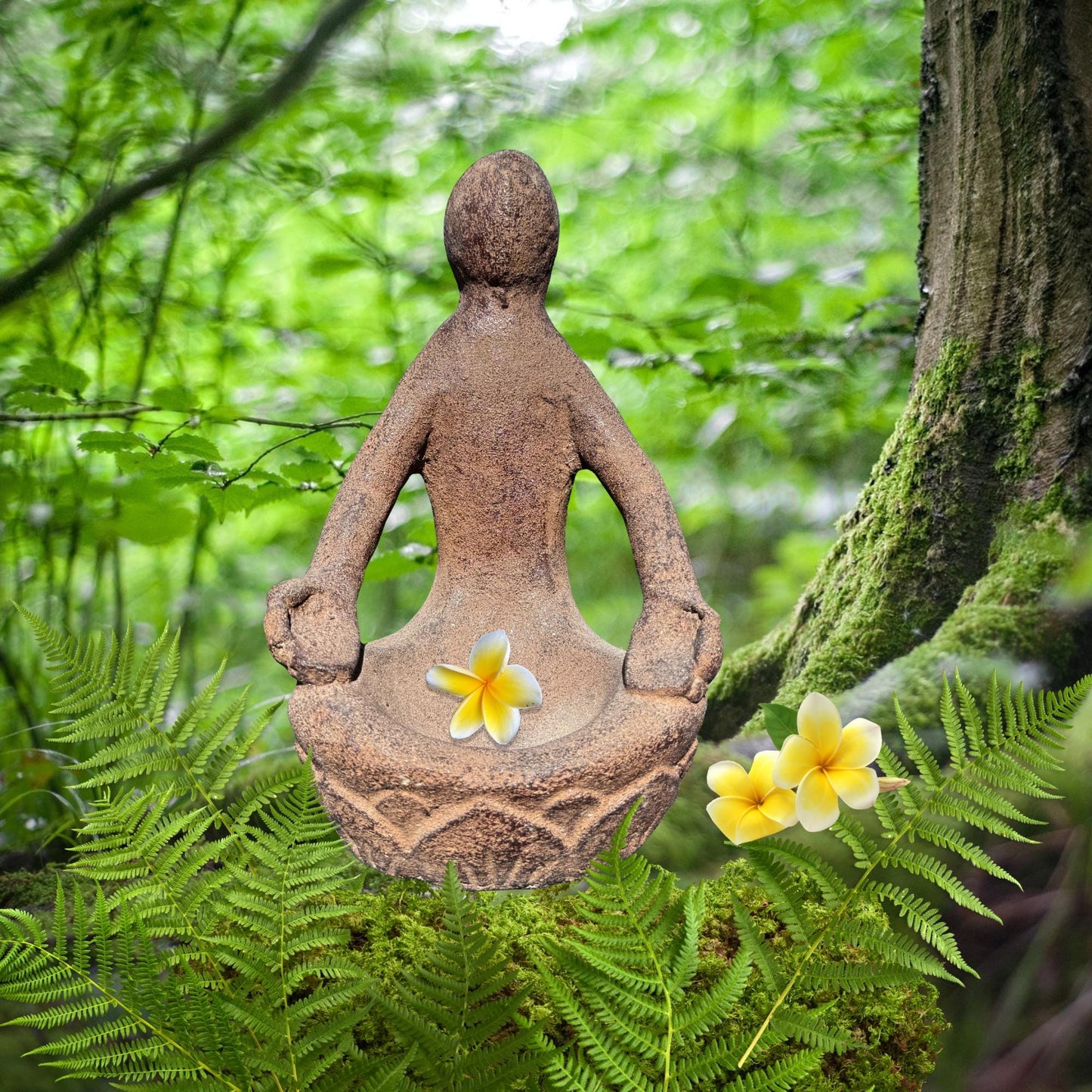 Gaia Goddess Garden Statue: Lava Stone Incense Smudge Dish - Bali Garden Art