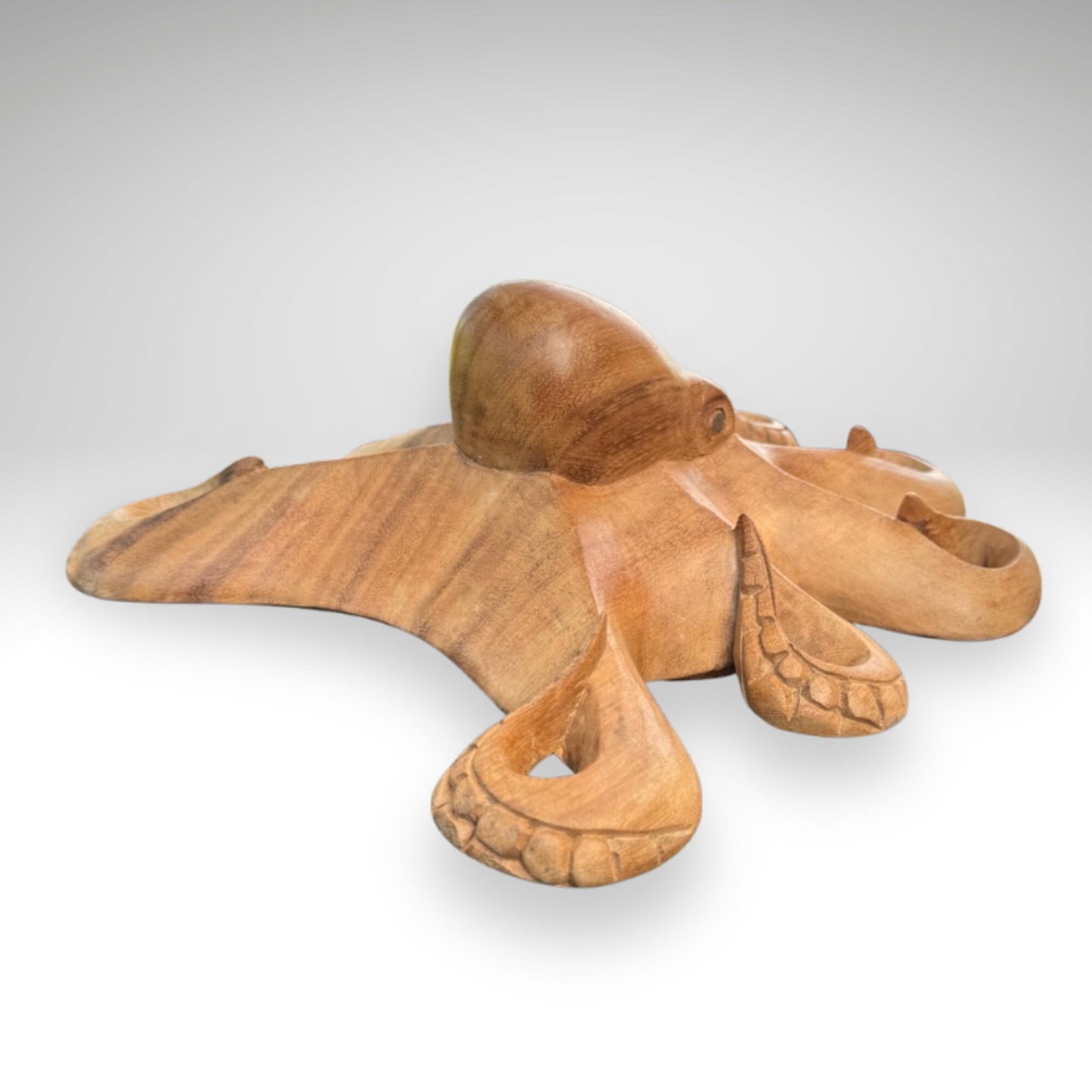 Hand Carved Suar Wood Octopus Sculpture: Balinese Nautical Decor, 12"