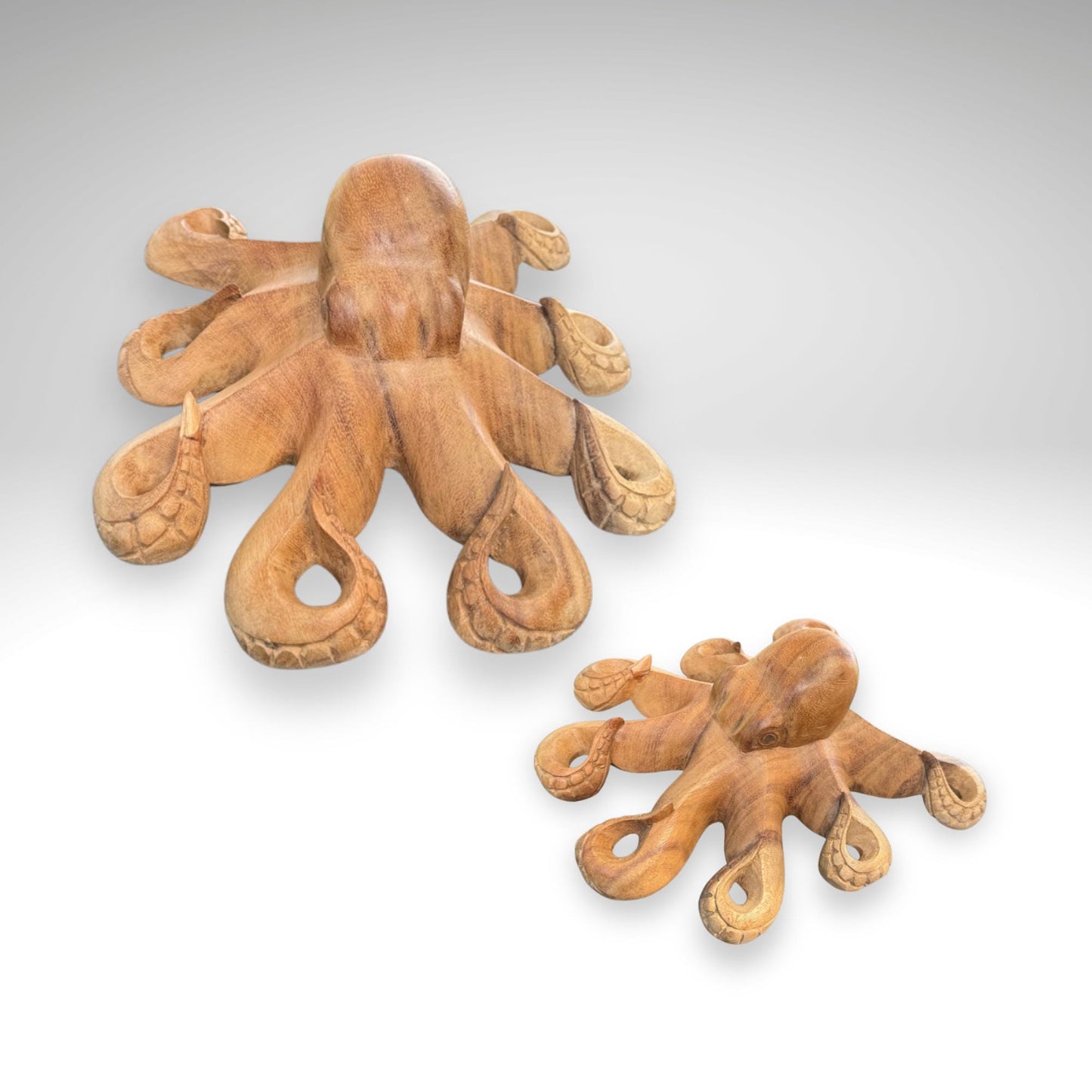 Hand Carved Suar Wood Octopus Sculpture: Balinese Nautical Decor, 12"