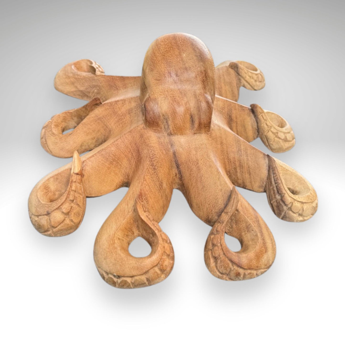 Hand Carved Suar Wood Octopus Sculpture: Balinese Nautical Decor, 12"