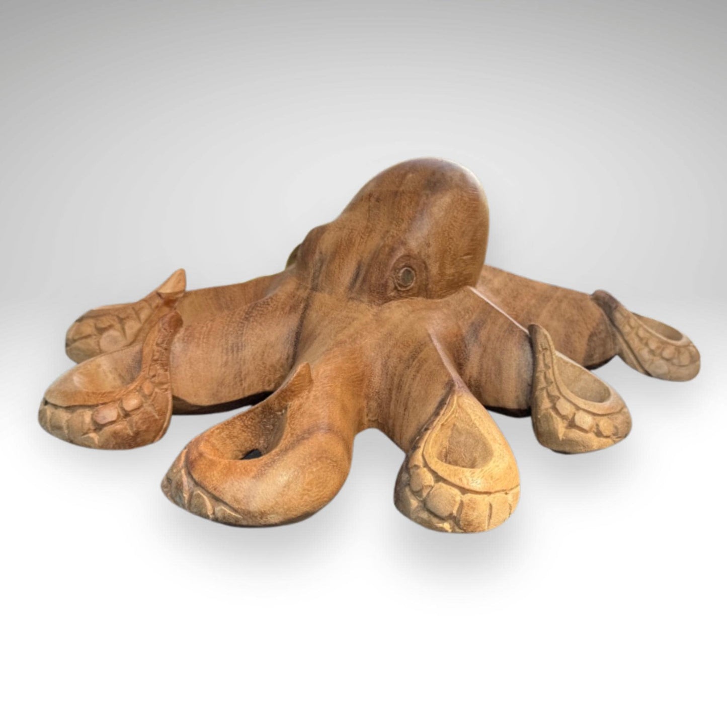 Hand Carved Suar Wood Octopus Sculpture: Balinese Nautical Decor, 12"