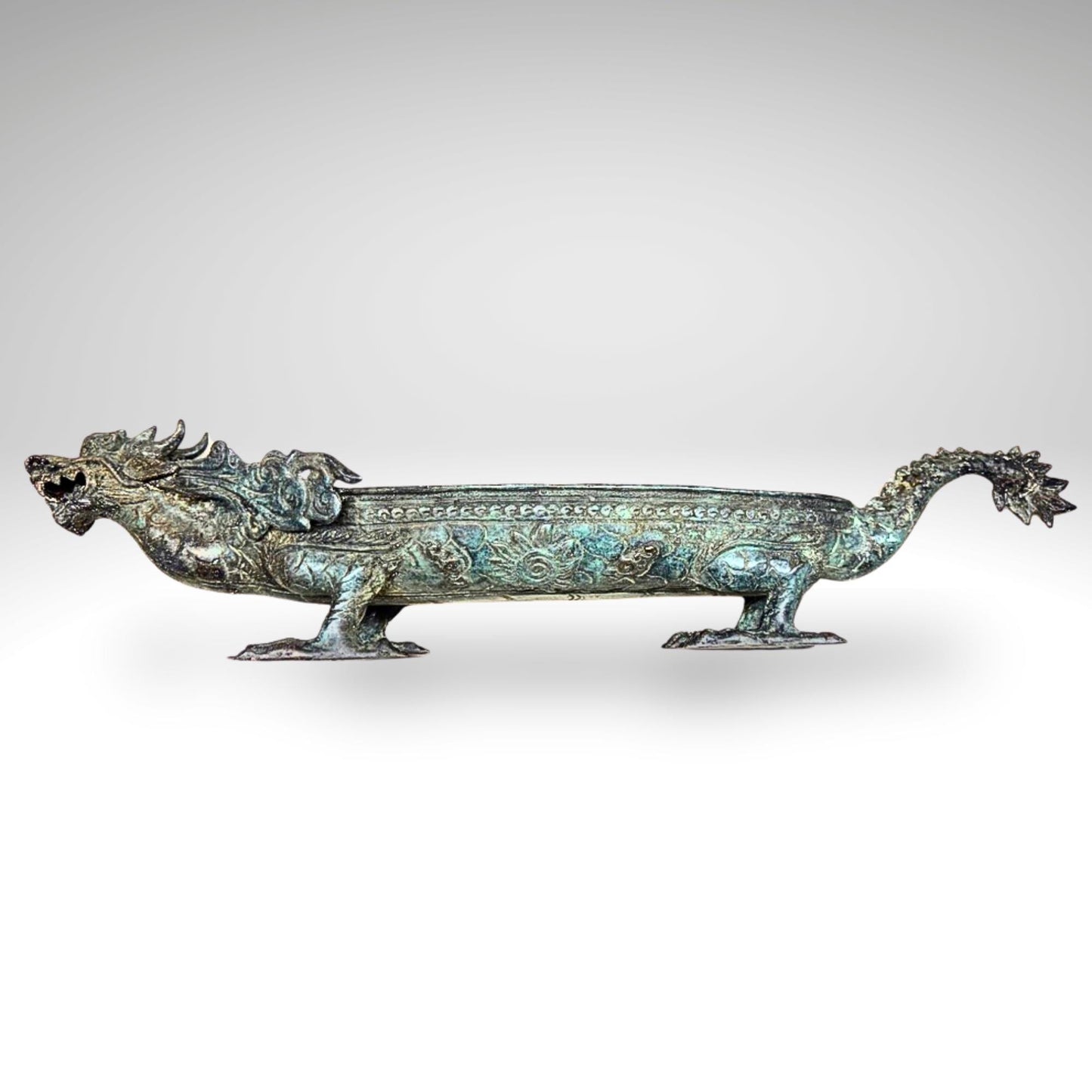 Bronze Dragon Offering Tray: Vintage Balinese Lost Wax Art
