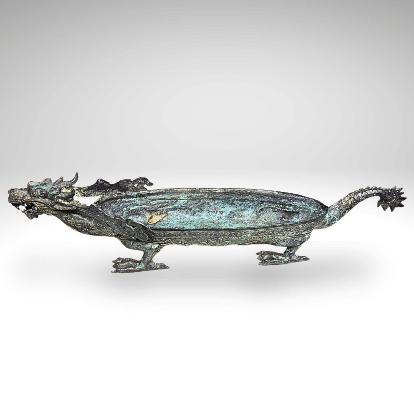 Bronze Dragon Offering Tray: Vintage Balinese Lost Wax Art